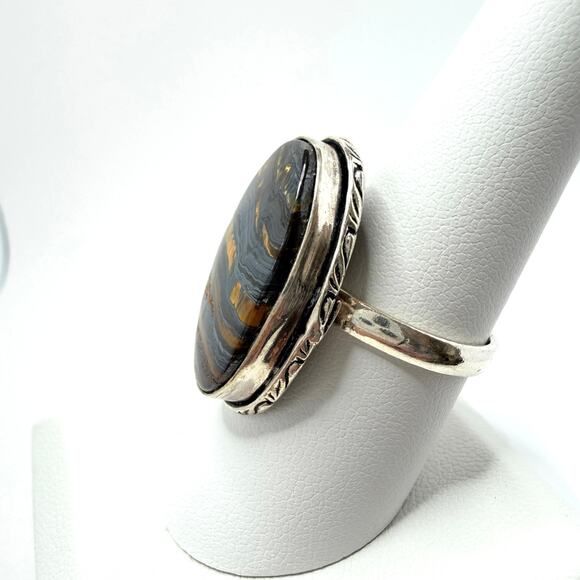 💕 Tiger eye silver plated gemstone ring. Stamped 925 size 8 hand made - Picture 4 of 12